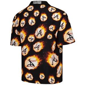 New Mens MLB Atlanta Braves PLEASURES Black Flame Fireball Button Up Sz L $84.99